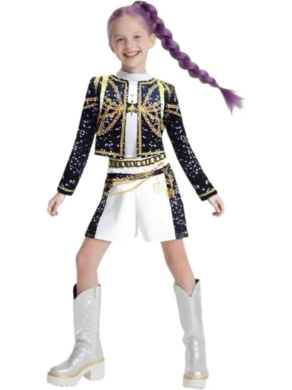 Girls Pop Idol Halloween Costume Set - Black & Yellow Cosplay Outfit for Ages